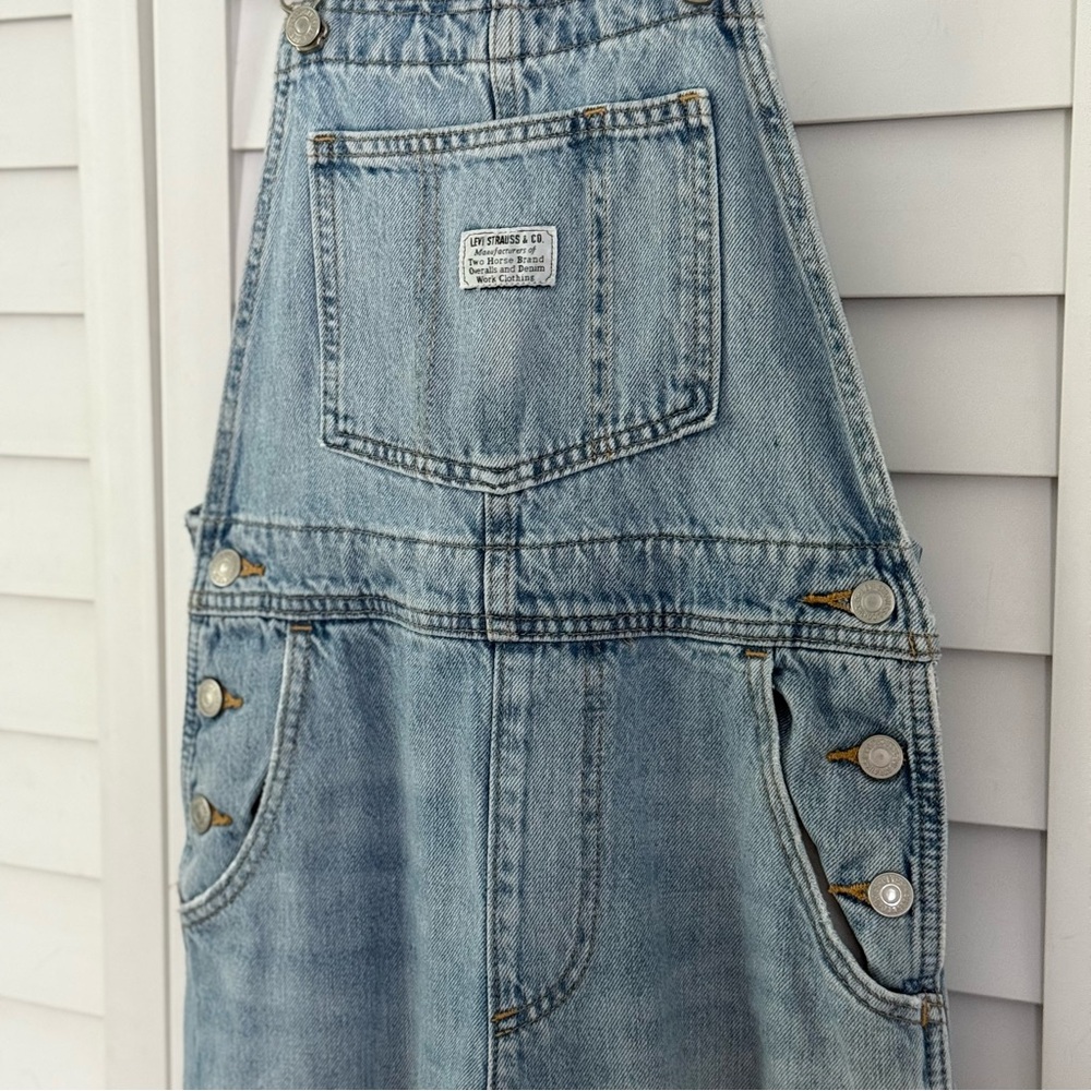 Levi Strauss distressed denim overalls purchased at Anthro - Picture 11 of 15